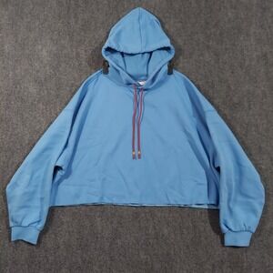 Fabletics Hoodie Womens‎ 4X Blue Cropped Pullover Drawstring Plus Logo Athletic